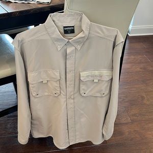 Shimano performance long sleeve button down. Mens large. Gold fishing shirt